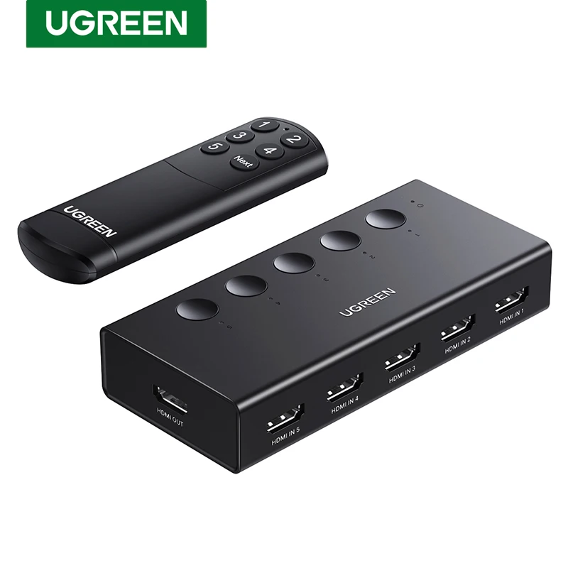 UGREEN HDMI 스위치 5 in 1 4K 60Hz 리모컨 포함, 5포트 HDMI 셀렉터, 3D, HDR, CEC, HDCP 2.2 지원, PS5, Xbox, TV, 프로젝터, 모니터, 게임 및 홈시어터 용, HDMI 스위치기, 멀티 포트 스위치