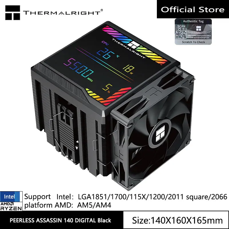 Thermalright Peerless Assassin 140 디지털 공냉식 라디에이터, AGHP GEN5.0 히트 파이프 6개 히트 파이프, LGA1851/1700/115X/AM5 지원