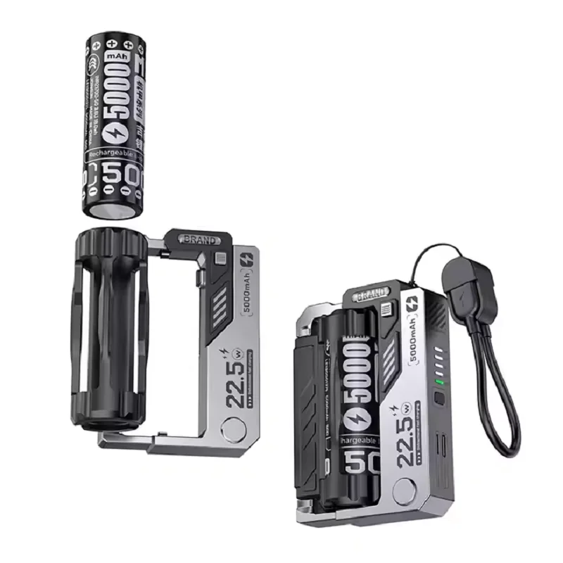 5000mAh 미니 전원 은행 21700 교체 가능한 셀 새 모델 패션 쿨 전원 은행