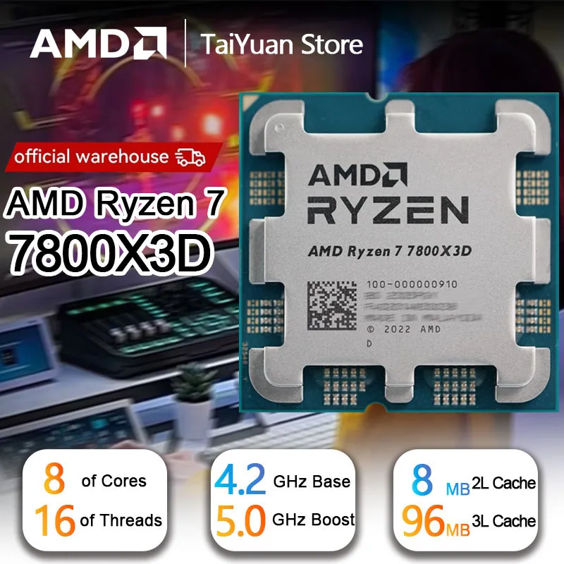【브랜드+】AMD 라이젠 7 7800X3D R7 7800X3D 5.0 GHz 8코어 16스레드 CPU 5NM 96M 100-100000910 소켓 AM5 새 트레이 쿨러 미포함