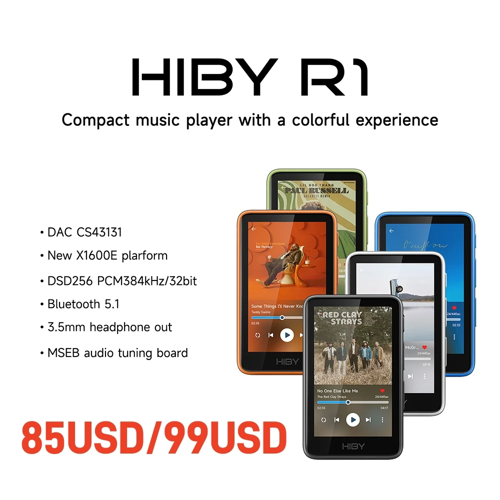 HiBy R1 HiFi 오디오 음악 플레이어 MP3 USB DAC WiFi 블루투스 5.1 DSD256 PCM384kHz/32bit X1600E CS43131 MSEB 웹 라디오 3.5mm 출력