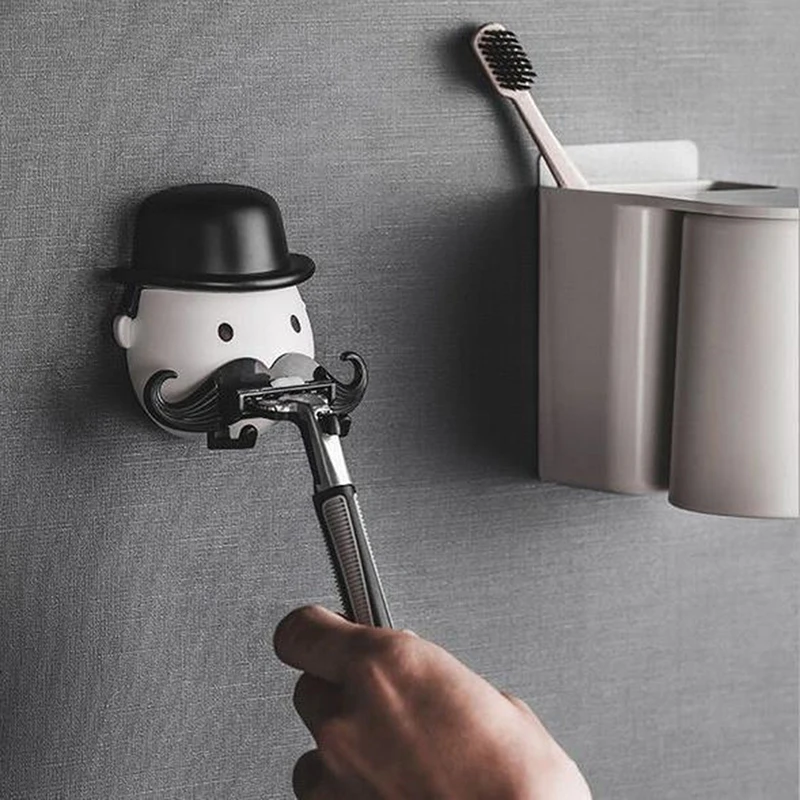 벽 면도기 수염 면도기 홀더 보관 콧수염 모양 플라스틱 욕실 화장실 빨판 보관함 주최자 흡입 컵 후크