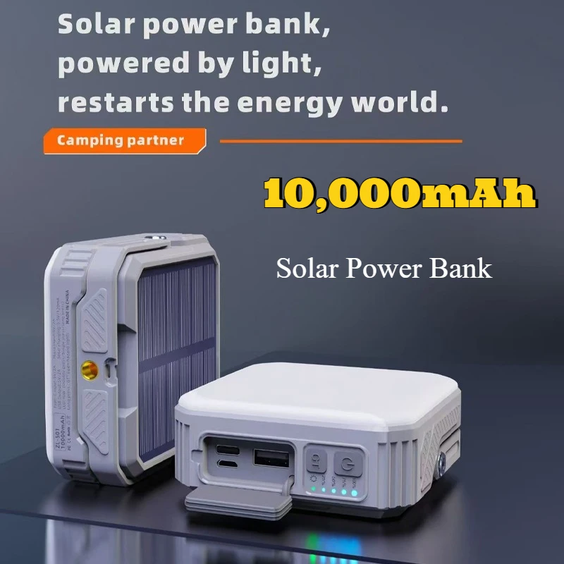 새로운 태양 광 보조베터리 10000mAh 빠른 충전 휴대용 충전기 아이폰에 대 한 외부 배터리 Xiaomi 미니 보조베터리 캠핑 LED 빛