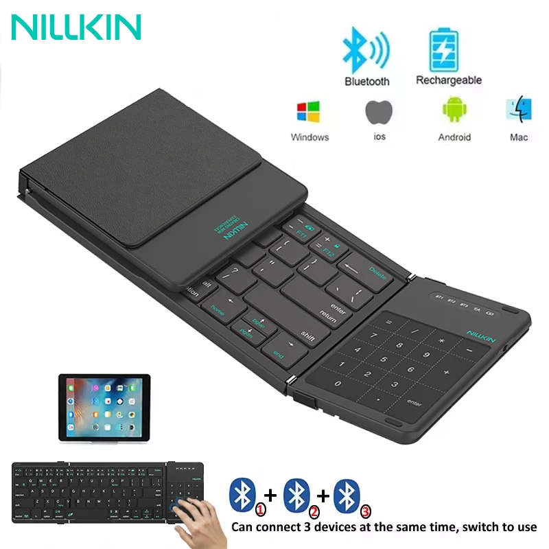 NILLKIN 스마트 폰용 터치 패드가있는 접이식 블루투스 키보드 Windows IOS Android PC Office 미니 휴대용 무선 키보드
