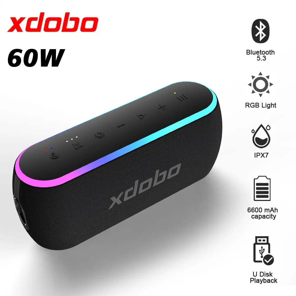 60W XDOBO X8 III 블루투스 스피커 무선 서브 우퍼 IPX7 6600mAh 듀얼베이스 보조베터리 스마트 폰 TV 용 야외 스피커