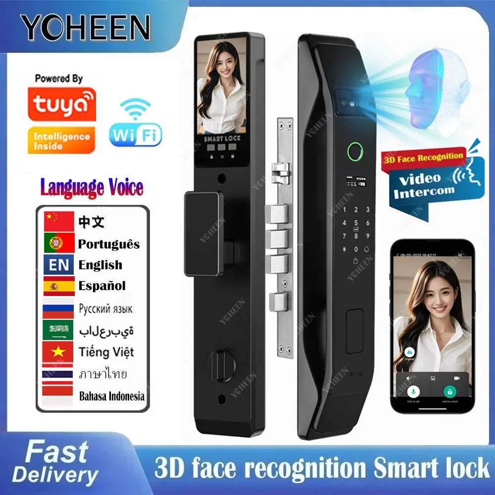 투야 와이파이 앱 얼굴 인식 다국어 전자 도어락 지문 인식 비밀번호 스마트 디지털 도어락 키 카드 6068 모티스 잠금장치