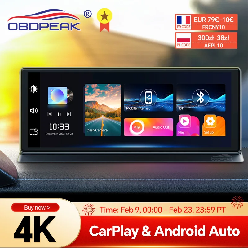 K2 Pro 11.3인치 대시 캠 4K 2160P 차량용 DVR 녹화 Carplay 및 Android 자동 무선 연결 5G WiFi GPS 네비게이션 대시보드