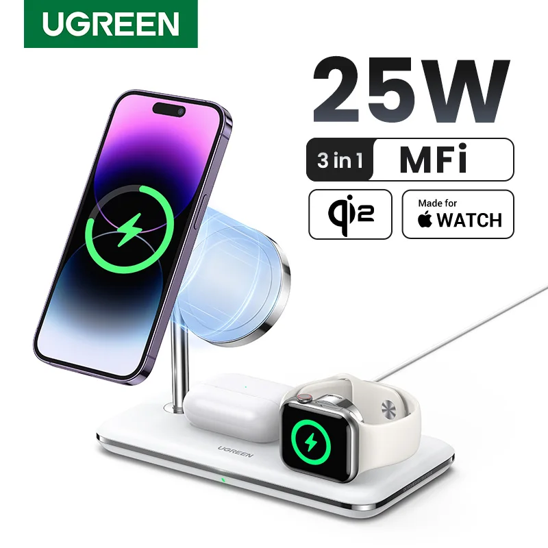 Magsafe 25W 무선 ​​충전기 스탠드용 UGREEN MFi Apple Watch AirPods용 iPhone 15 16 Pro Max용 15W 3-in-1 충전 스테이션