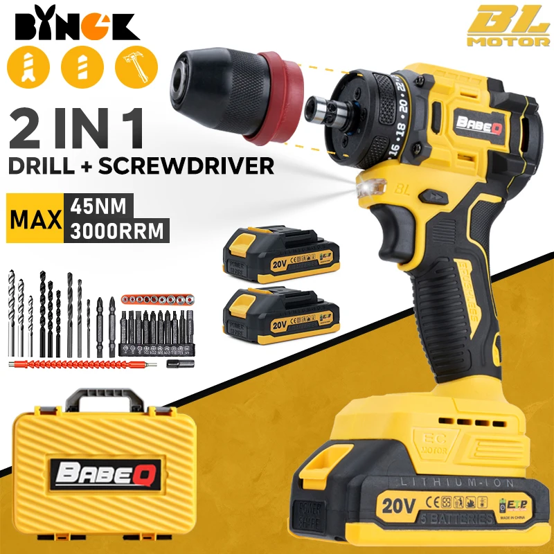 10MM 브러시리스 전기 드릴 세트 스크루 드라이버 핸드 드릴 24 + 2 토크 무선 드릴 리튬 배터리 홈 DIY 드릴링 머신