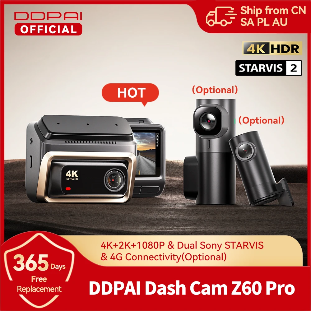 DDPAI Z60 Pro 4K 대시캠 자동차 전방 카메라 듀얼 SONY 센서 WiFi ADAS 야간 시야 DVR 비디오 레코더