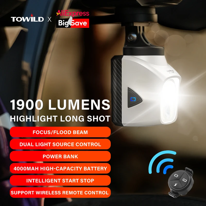 TOWILD DL1200S/DL1700 자전거 라이트 컷오프 라인 포함 Beam1900LM 충전식 자전거 프론트 라이트 보조베터리 Mtb 사이클링 헤드라이트