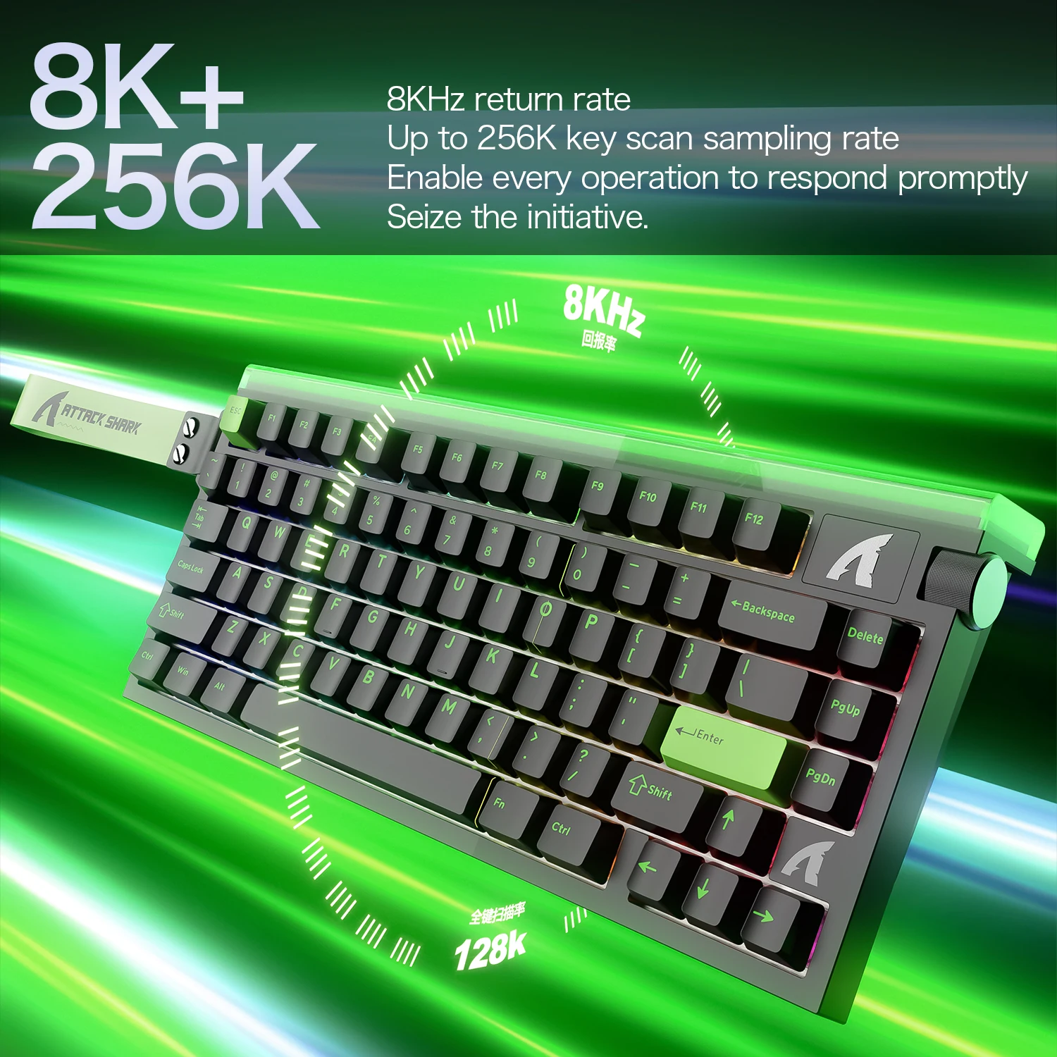 8K Hz R85HE 게이밍 기계식 키보드, 어택 샤크 RGB 네온 라이트 박스, 256K, 0.005mm RT 정확도, 유선 연결 지원 웹/PC