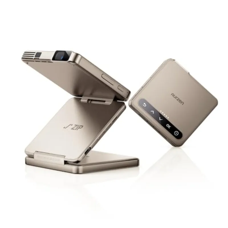 인잠 ZIP 골드 트라이폴드 휴대용 프로젝터 DLP 미니 포켓 프로젝터 원클릭 스크린 미러링 타입-C 고속 충전 5000mAh