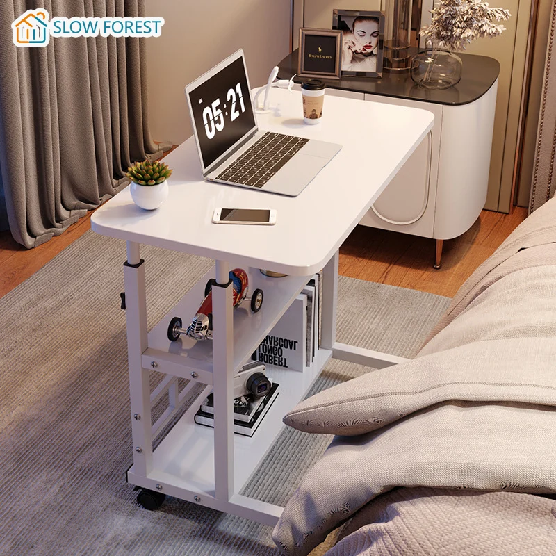 높이 조절 가능한 C자형 엔드 테이블, 모바일 노트북 사이드 테이블 휠, 거실용 2단 보관 선반이 있는 소파 소파 테이블