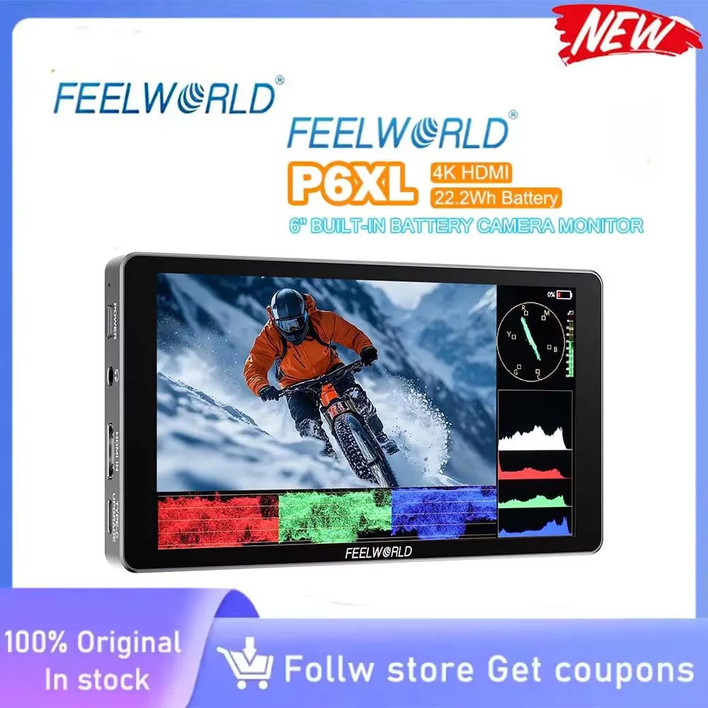 FEELWORLD P6XL 6인치 카메라 필드 모니터 알루미늄 케이스 배터리 내장 4K HDMI 고휘도 1200nit
