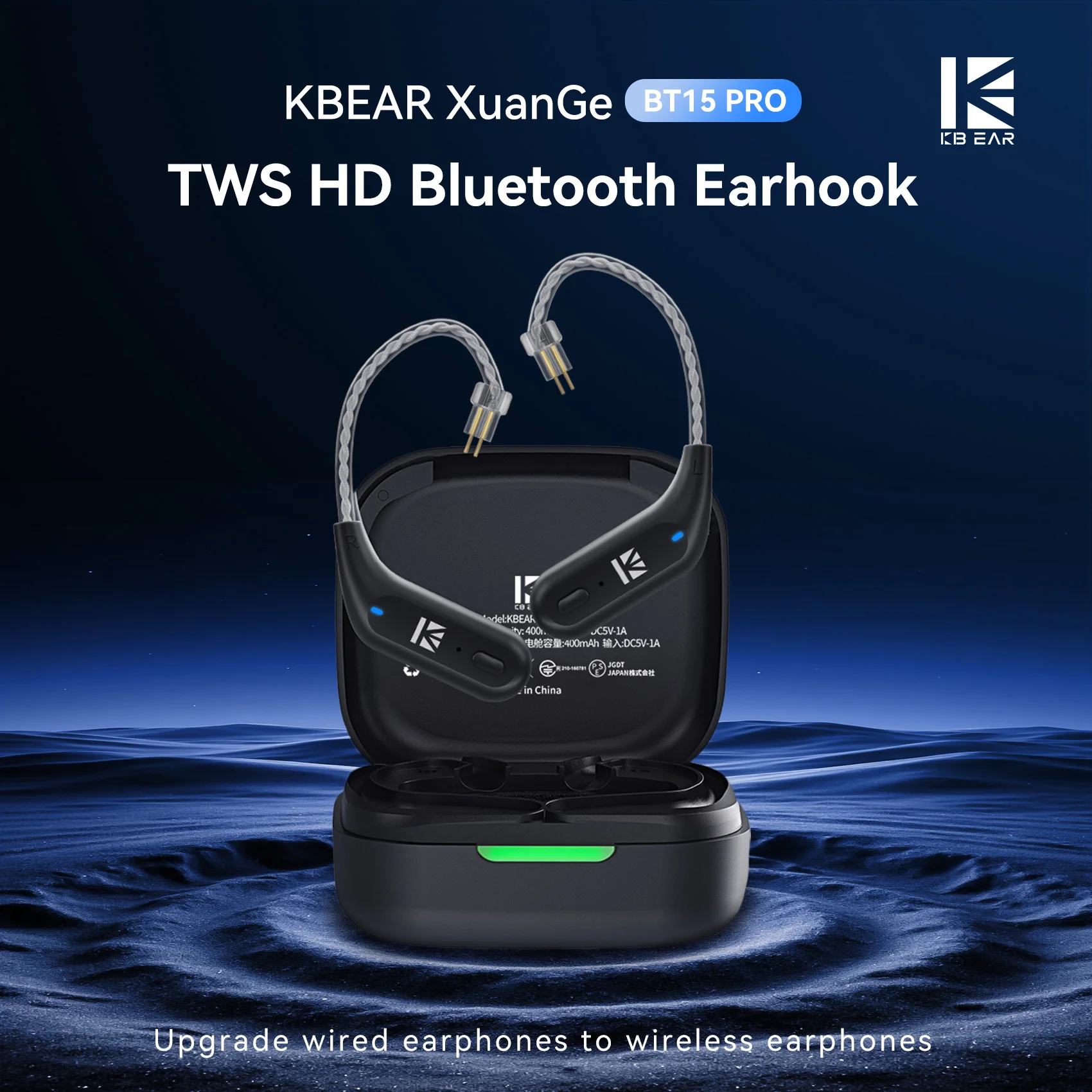 KBEAR BT15Pro HD 블루투스 이어훅 TWS 2핀0.78 헤드셋 케이블 HIFI 무선 업그레이드 케이블 충전 케이스 포함 TWS5.4 모듈