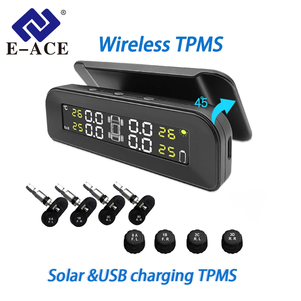 지능형 무선 TPMS4 센서 부저 프롬프트 방수 태양열 USB 충전식 타이어 압력 모니터링 시스템 알람