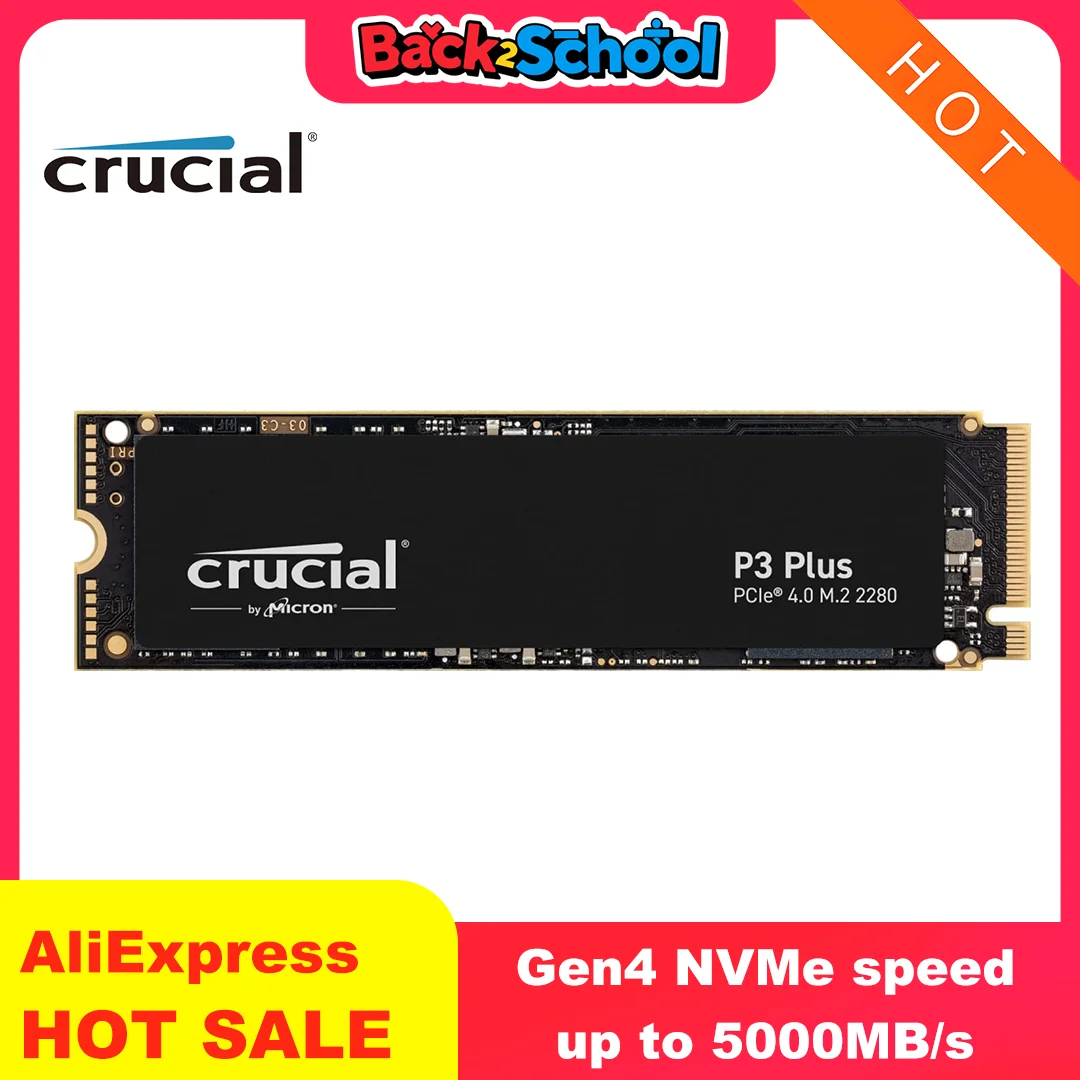 Crucial P3 Plus 1TB/2TB PCIe Gen4 3D NAND NVMe M.2 SSD, 최대 5000MB/s 속도의 게이밍 PC 및 노트북용 솔리드 스테이트 드라이브(OEM 패키지)