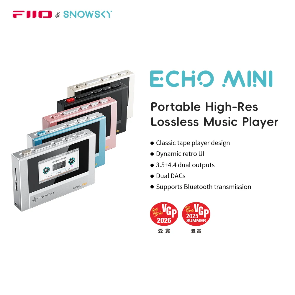 SnowSky FiiO Echo 미니 하이파이 블루투스 MP3 순수 음악 플레이어, 15 시간 재생, 3.5mm, 4.4mm 헤드폰 출력