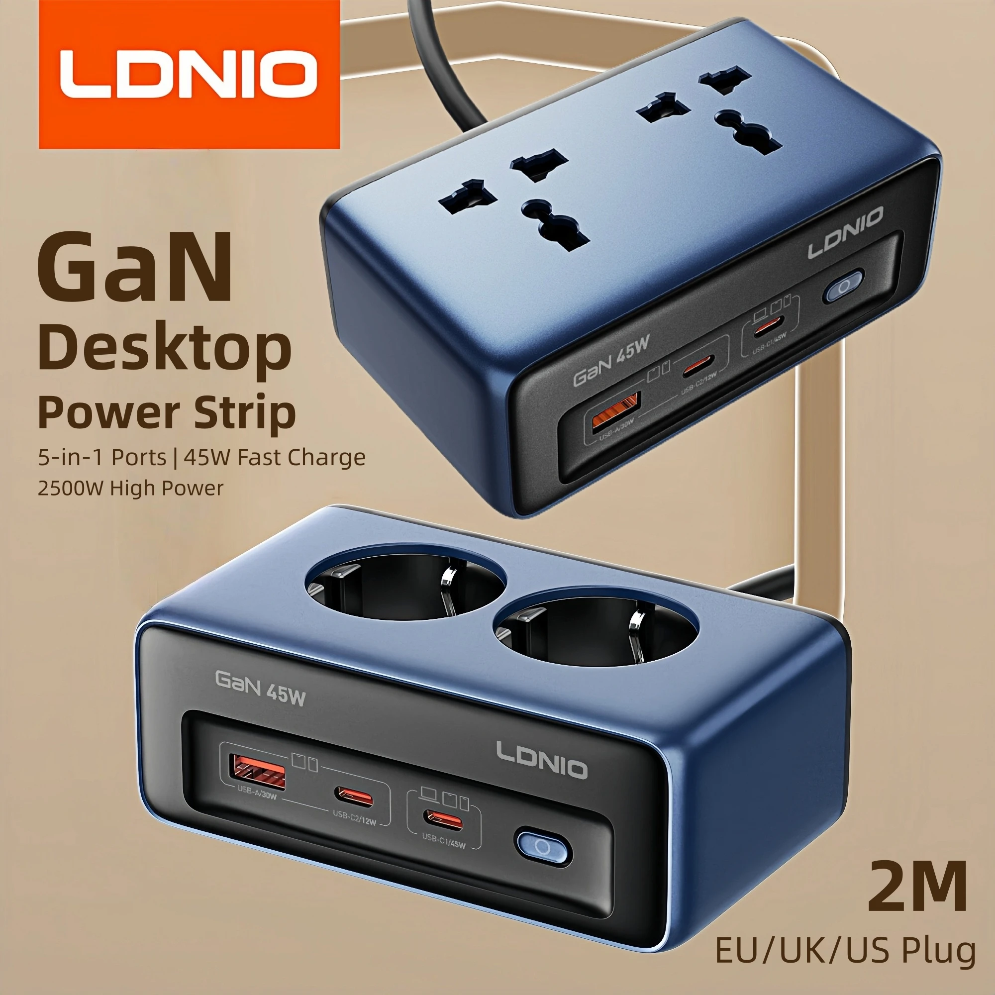 LDNIO 한국형 고속충전기 큐브 고용량 멀티탭 2M 2구 써지오 멀티탭 45W c타입 충전기 us uk eu kr 돼지코 4.8mm 멀티콘센트