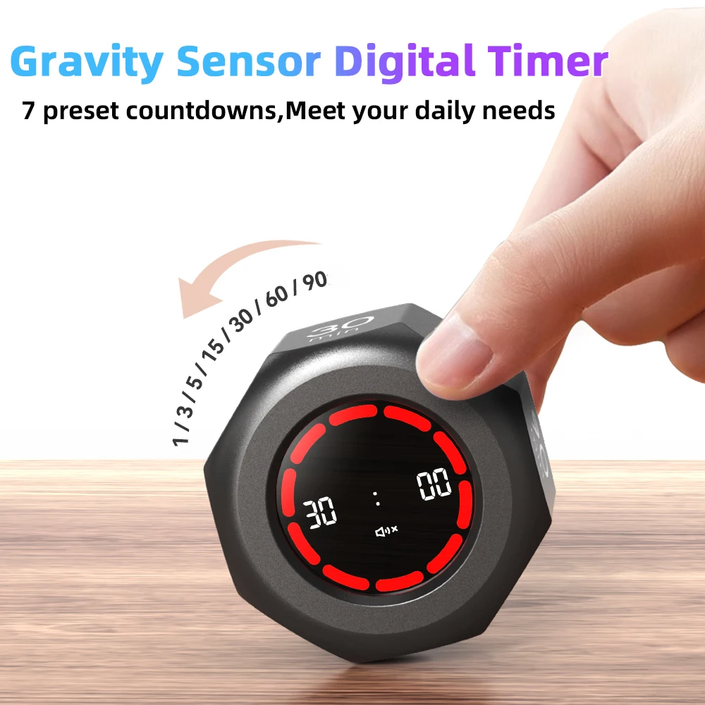 다중 육각형 큐브 타이머 90분 중력 센서 LED 스크린이 있는 디지털 타이머 7 세트 시간 관리 도구 시각적 주방 타이머