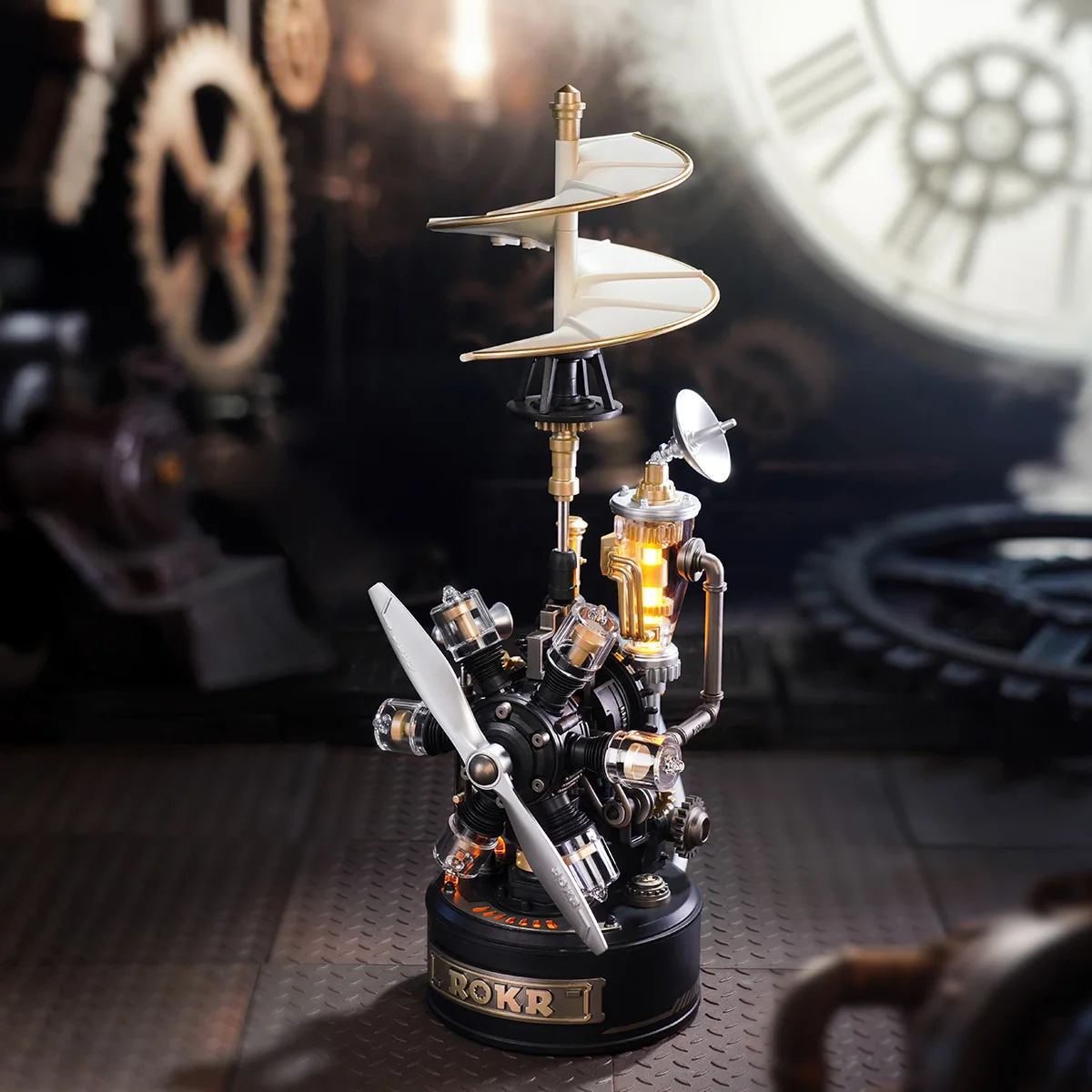 로보타임 로커 레오나르도 다빈치의 헬리콥터 3D 퍼즐 스팀펑크 기계 모델 움직이는 날개 LED 독특한 크리스마스 선물 남성용