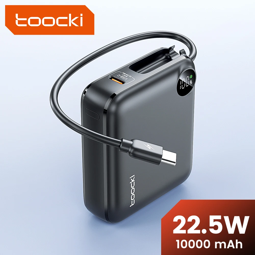 투키 휴대용 보조배터리 내장 USB C 케이블 10000/20000mAh PD 22.5W 고속 충전 보조배터리 (아이폰 16 15 14 13 삼성 호환)