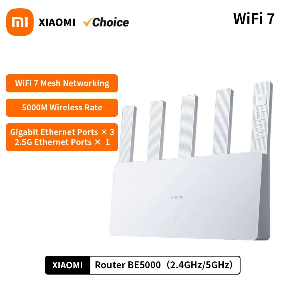 신형 샤오미 라우터 BE5000 Wi-Fi 7 2.4/5GHz 듀얼 주파수 메쉬 2.5G 고속 네트워크 포트 IPTV OFDMA 신호 증폭기 미 홈