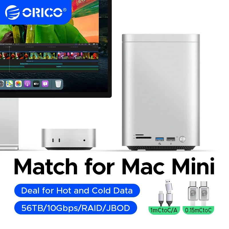 ORICO 미니타워 Mac 미니 M4 Pro 도킹 스테이션 (M.2 SSD 타입 C 도킹 스테이션 포함) 데스크탑 하이브리드 스토리지 시스템 DAS