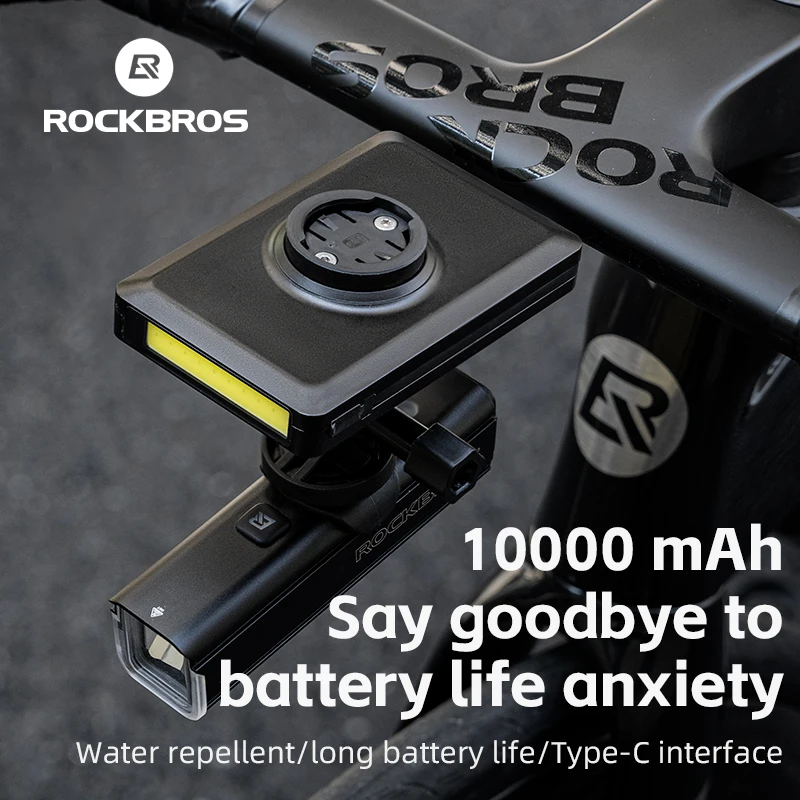 ROCKBROS 자전거 보조베터리 라이트 5000mAh 10000mAh Type-C Lightning MicroUSB 사이클링 램프 전면 조명 핸들 바 자전거 헤드 라이트