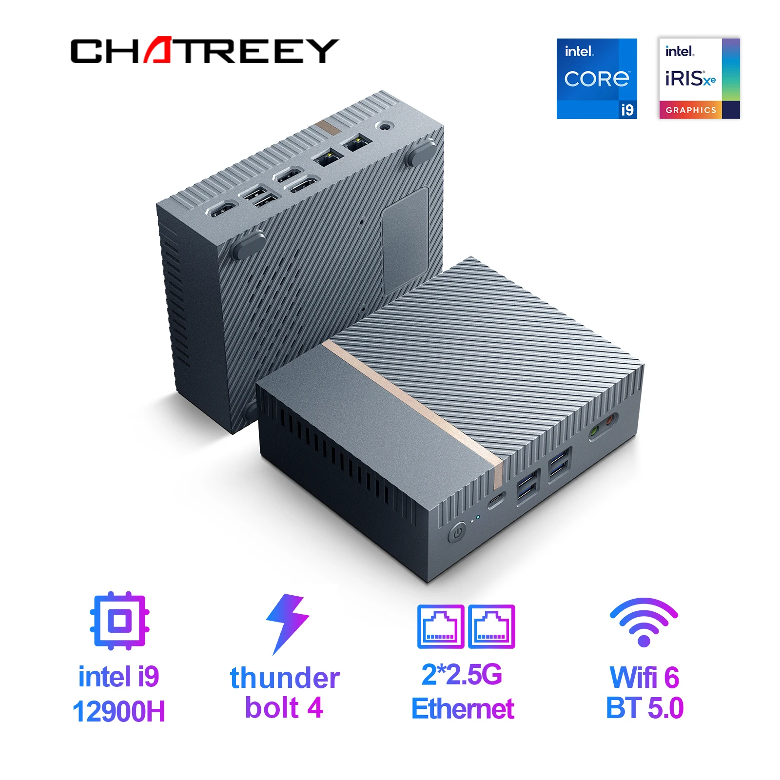 차트리 IT12 미니 PC 인텔 코어 i7 13900H i9 12900H 게이밍 데스크탑 컴퓨터 2x2.5G 이더넷 PCIe 4.0 Wifi 6 썬더볼트 4