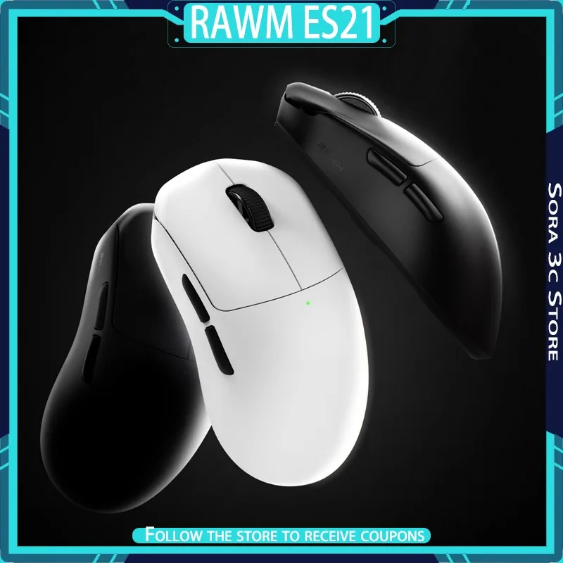 RAWM ES21 게이밍 마우스 무선 블루투스 트라이 모드 PAW3395 인체공학적 경량 E-스포츠 게이밍 마우스 PC 게이머용
