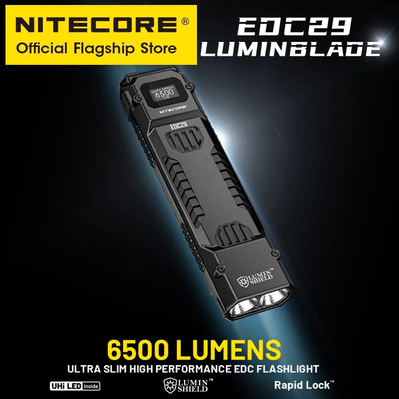 NITECORE EDC29 Utra Slim EDC 손전등 6500 루멘 USB-C 충전식 전술 Troch 라이트 내장 2500mAh 리튬 이온 배터리