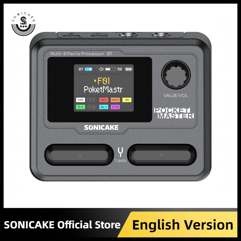SONICAKE Pocket Master 미니 기타 베이스 앰프 100+ 멀티 이펙트 페달 APP 제어 1.77" LCD 컬러 스크린 내장 배터리 QME-10