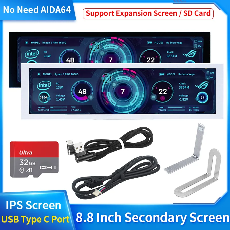 8.8 인치 IPS 유형 C 보조 화면 USB-C 인터페이스 컴퓨터 모니터링 CPU GPU RAM Dislpay 스마트 화면 AIDA64 필요 없음