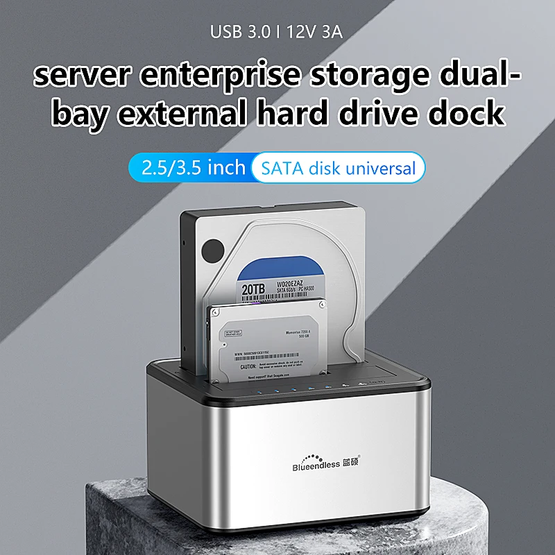 Blueendless 듀얼 베이 HDD 박스 도킹 스테이션 SSD 케이스 오프라인 복제 SATA-USB 3.0 어댑터 복사기(2.5 3.5 SSD/HDD 디스크용)
