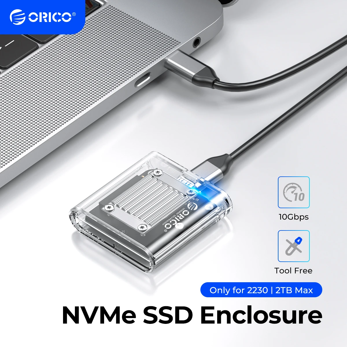 PCIe SSD용 ORICO-NVMe 인클로저 투명 외부 어댑터 M.2-USB 유형 C 미니 2230 M.2 SSD 케이스 10Gbps