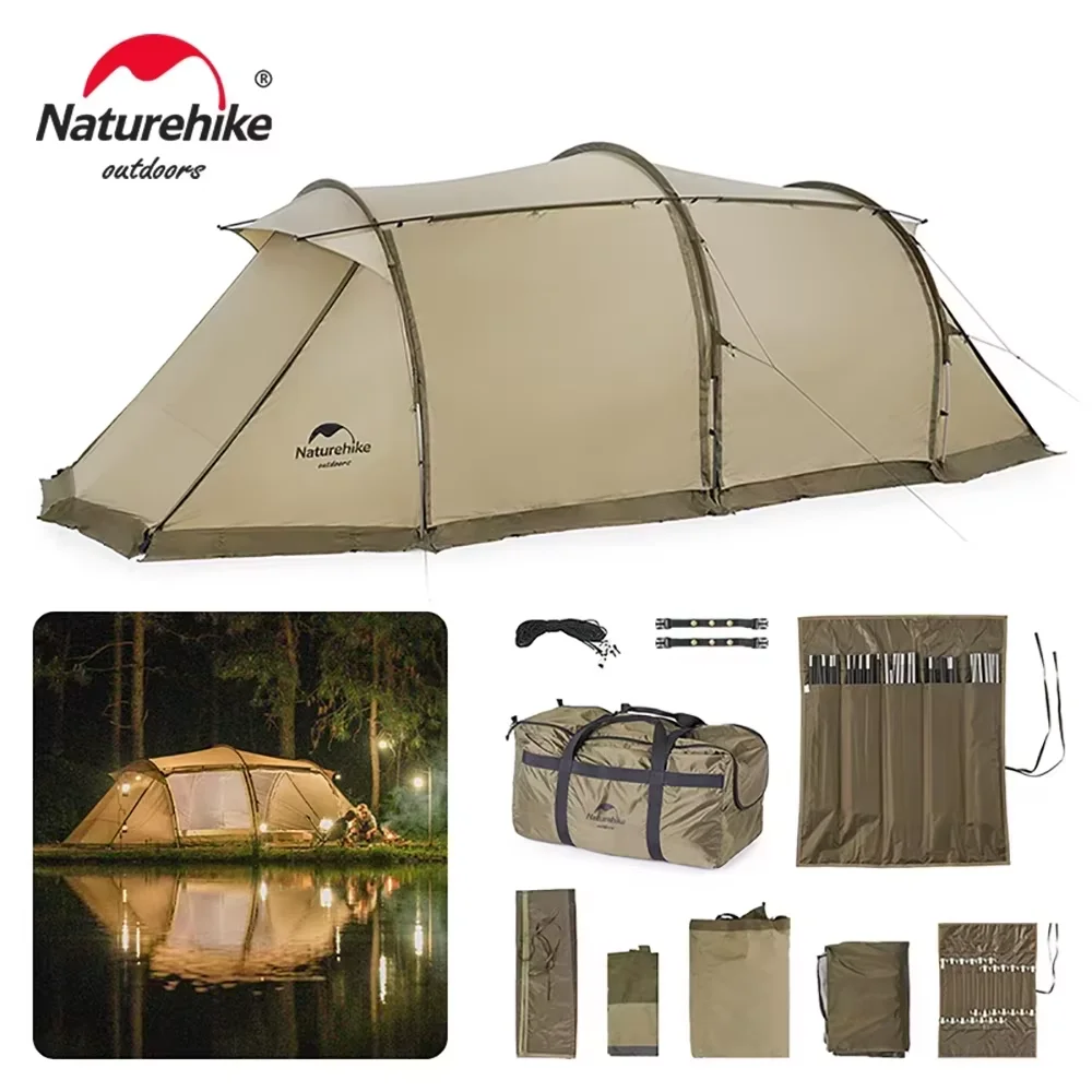 네이처하이크 양자리 터널 텐트 캠핑 야외 여행 4 시즌 확장 루프 텐트 4-6인용 측지 이중 레이어 대형 텐트