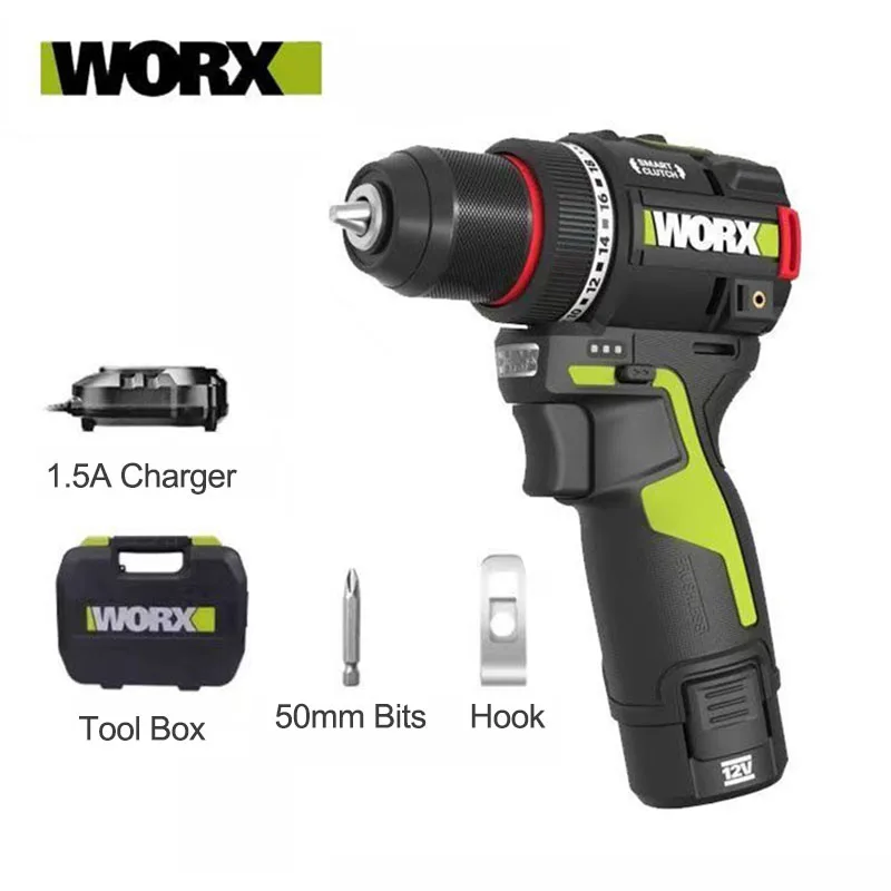 WORX WU135 무선 전기 드릴 12V 50Nm 1800rpm 주택 개선용 브러시리스 모터 목공 금속 가공 스마트 클러치