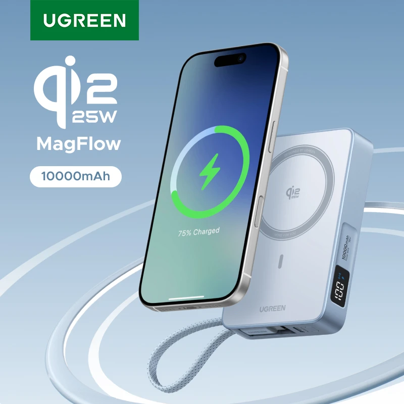 유그린 Qi2.2 25W 보조배터리 고속 충전 10000mAh 타입 C 케이블 파워뱅크 아이폰 17 프로 맥스용 MagSafe 30W 지원