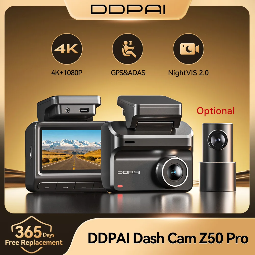 DDPAI Z50 Pro 4K UHD 3인치 IPS 디스플레이 내장 GPS ADAS 듀얼 채널 차량용 DVR Wi-Fi 24시간 주차 모니터링 기능 탑재 블랙박스