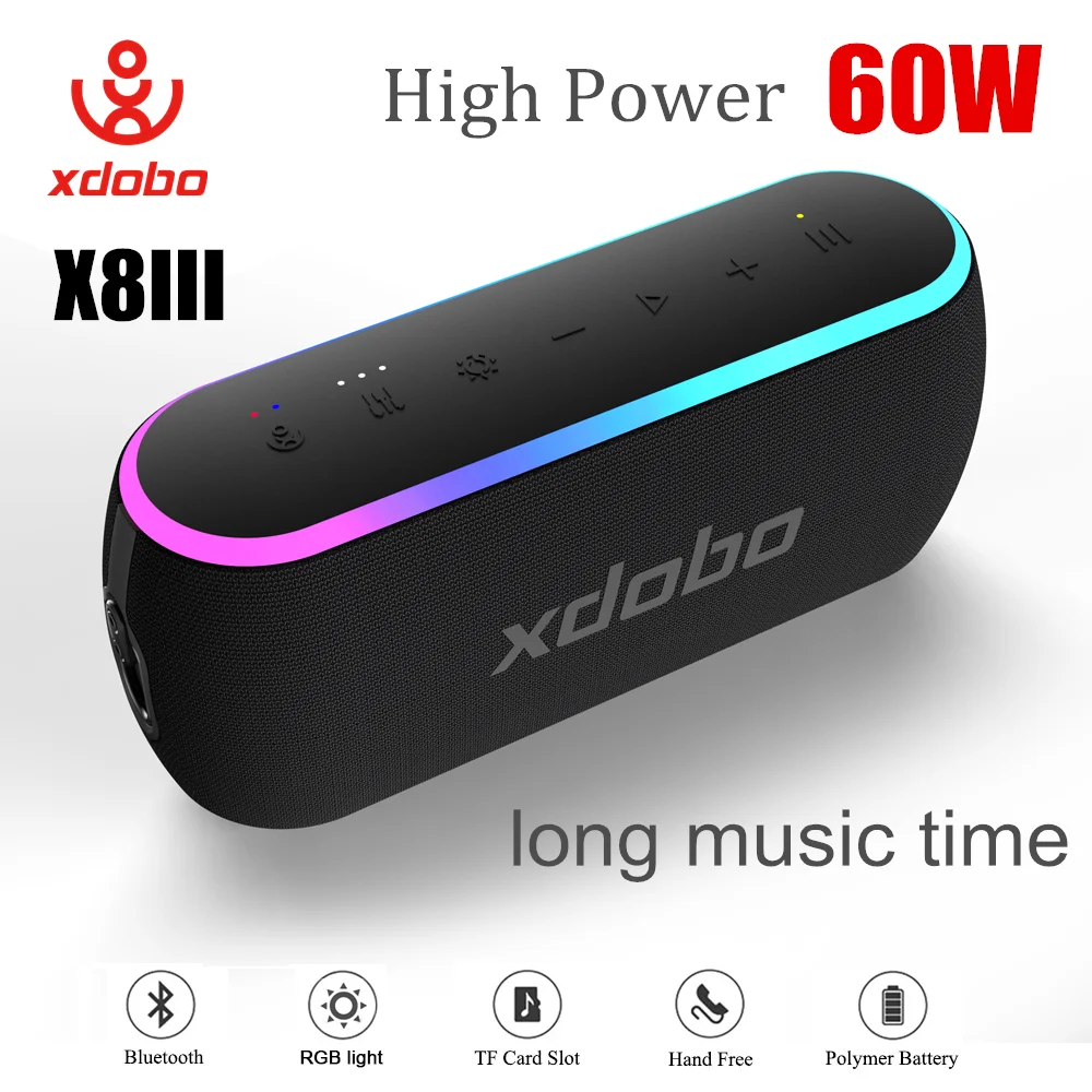 XDOBO X8 III 블루투스 스피커 무선 서브 우퍼 6600mAh 60W 강력한 딥베이스 보조베터리 야외 파티 하이킹 음악 재미