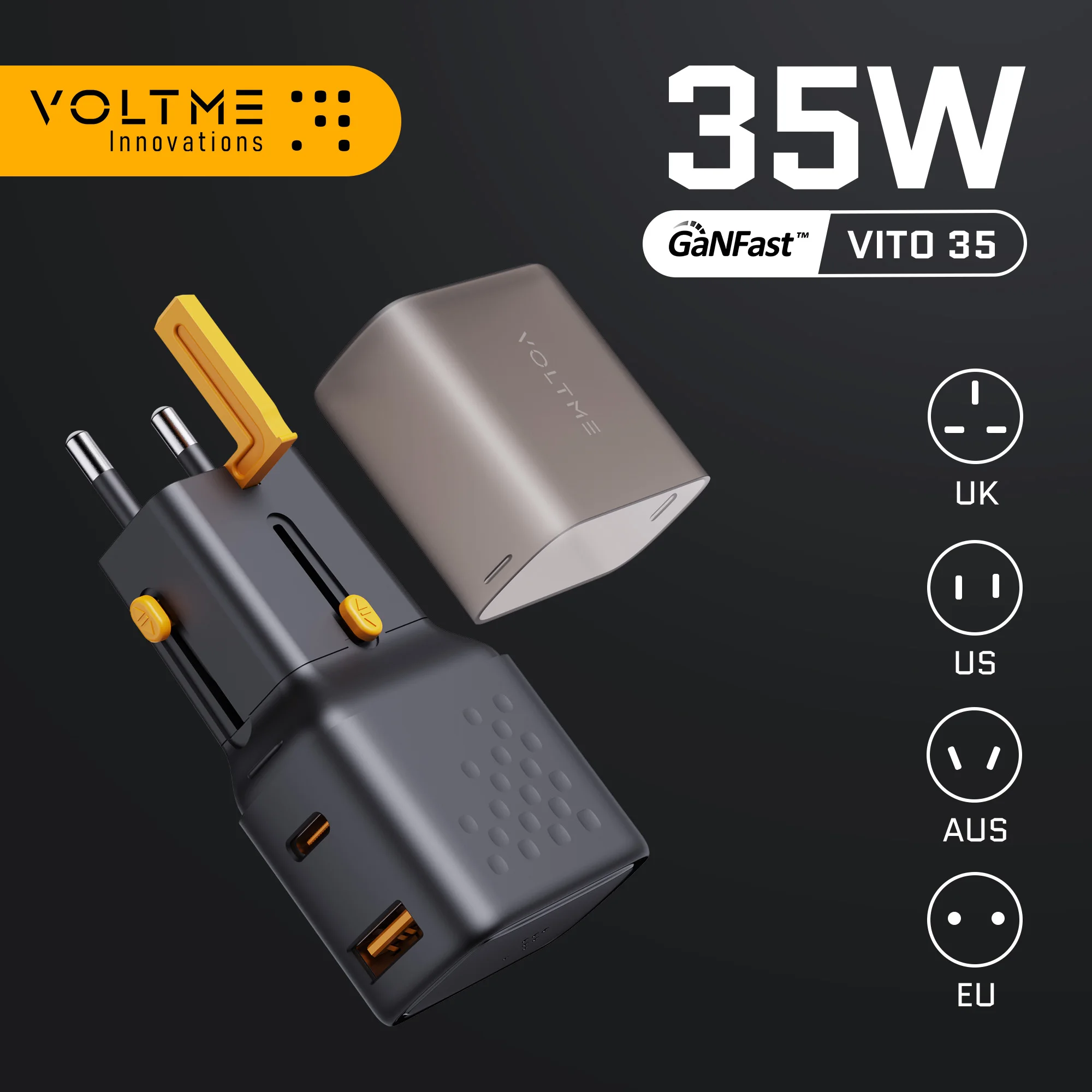 Voltme-Vito go 35W 여행용 충전기, pd3.0, qc3.0, iPhone 15, 14, 13 Pro용 급속 충전기, Samsung, USB C+USB A 고속 충전기