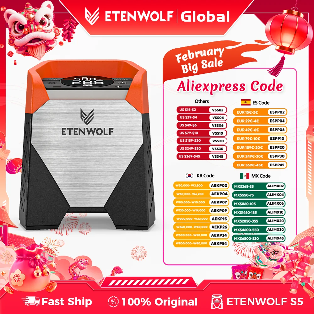 에텐울프 제피르 S3/S5 휴대용 타이어 공기 주입기 100% 작동률 7800/15600mAh 자동차 자전거 공기 펌프 (신제품)