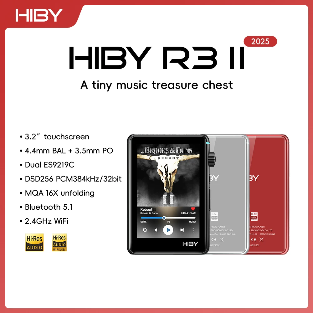 HiBy R3 II 2025 / R3 Gen 2 음악 플레이어 Bluetooth 5.1 WiFi MQA16X DSD256 웹 라디오 USB 오디오 동글 DAC X1600E ES9219C 3.2''