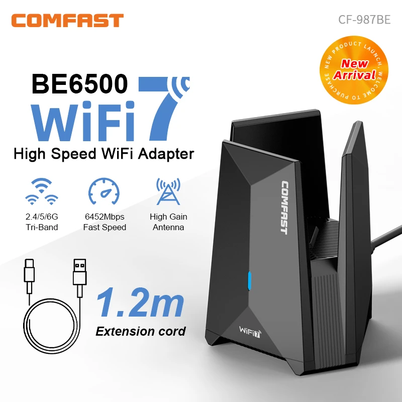 COMFAST 6G/5G/2.4G WiFi 7 BE6500 Wi-Fi USB 어댑터 Type-c USB3.0 무선 어댑터 드라이버 무료 제공 WPA3 네트워크 카드 Win10/11 지원