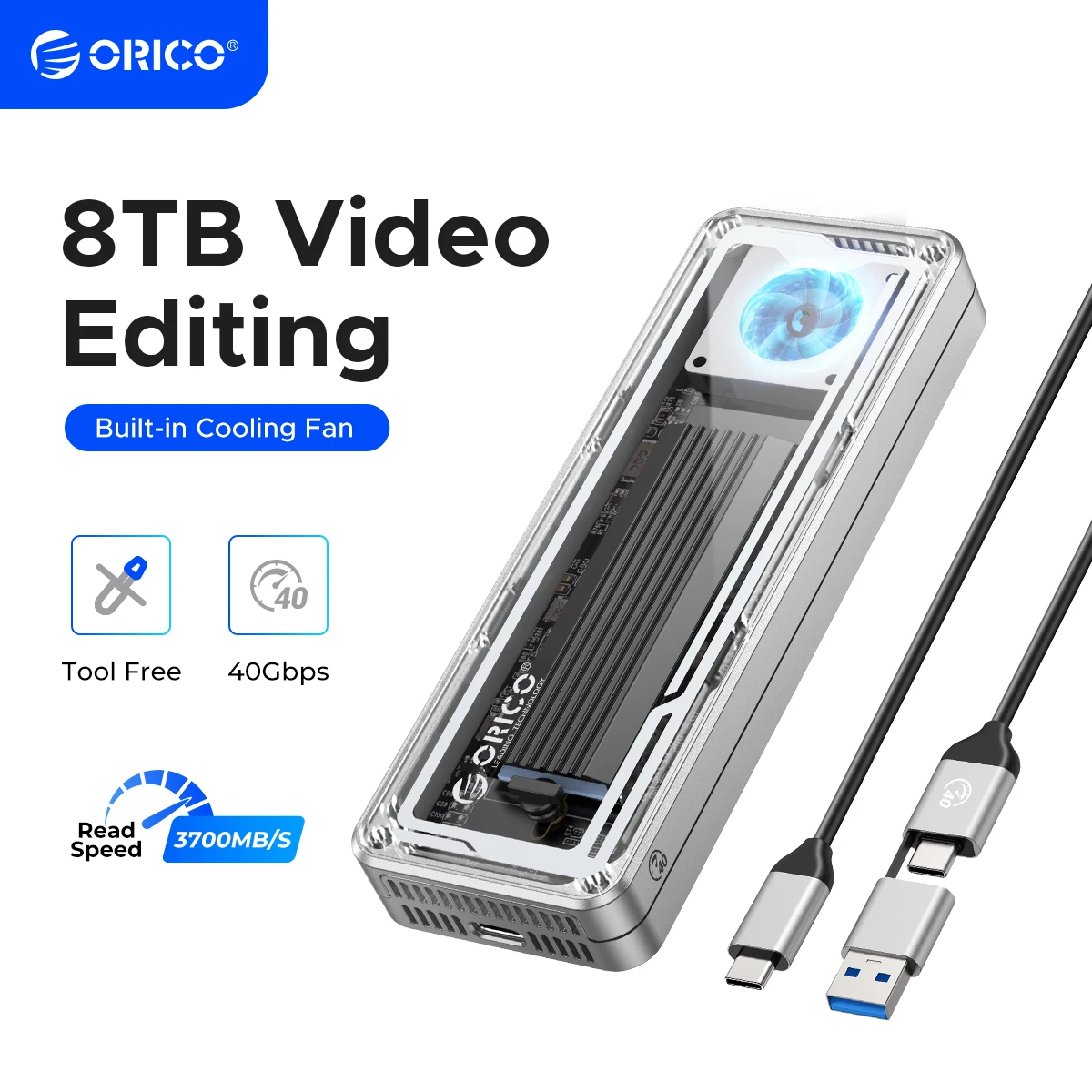 ORICO 40Gbps USB4 M.2 SSD 인클로저 8TB(냉각 팬 포함) PCIe4.0 NVME 인클로저 알루미늄 호환 Thunderbolt 3/4 for Mac
