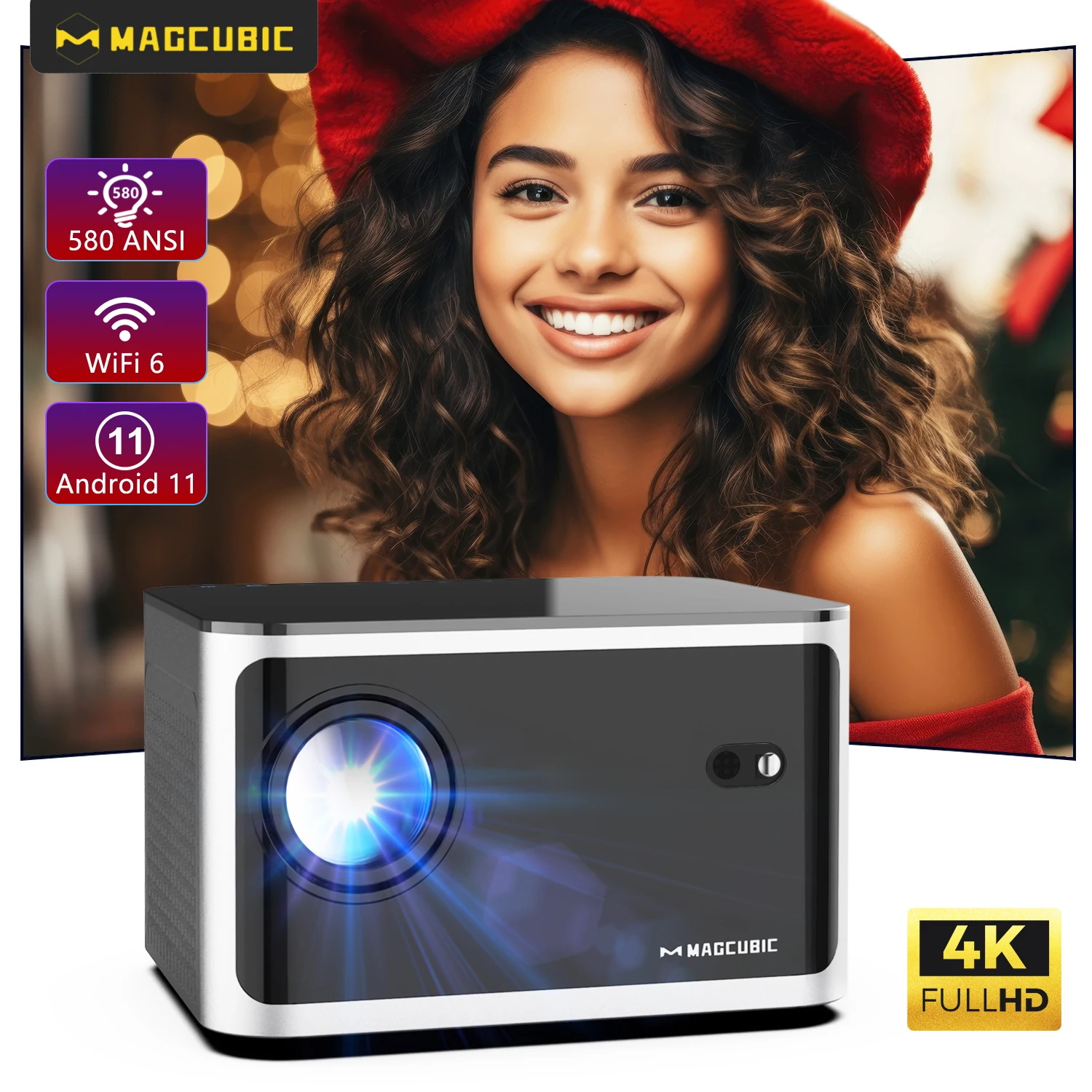 Magcubic 580ANSI 자동 초점 프로젝터 안드로이드 11 4K 1080P Wifi6 음성 제어 Allwinner H713 BT5.0 홈 시네마 HY350 Pro