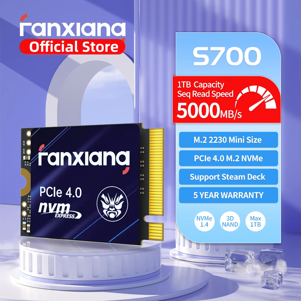 Fanxiang S700 M.2 2230 SSD 5000 메가바이트/초 500GB 1TB 하드 디스크 PCIe4.0x4 NVMe 스팀 데크 표면 프로용 내부 솔리드 스테이트 드라이브
