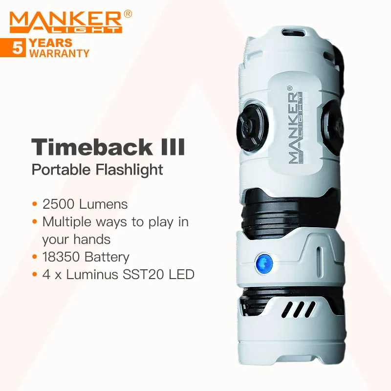 Manker Timeback III 휴대용 손전등, 4 LED 소스 및 다채로운 신호등, 2500 루멘, 다양한 재생 방법, EDC
